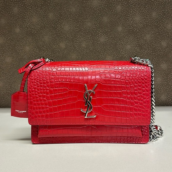 🔥🔥🔥NEW YSL Saint Laurent Sunset crocodile embossed medium bag - Picture 5 of 15
